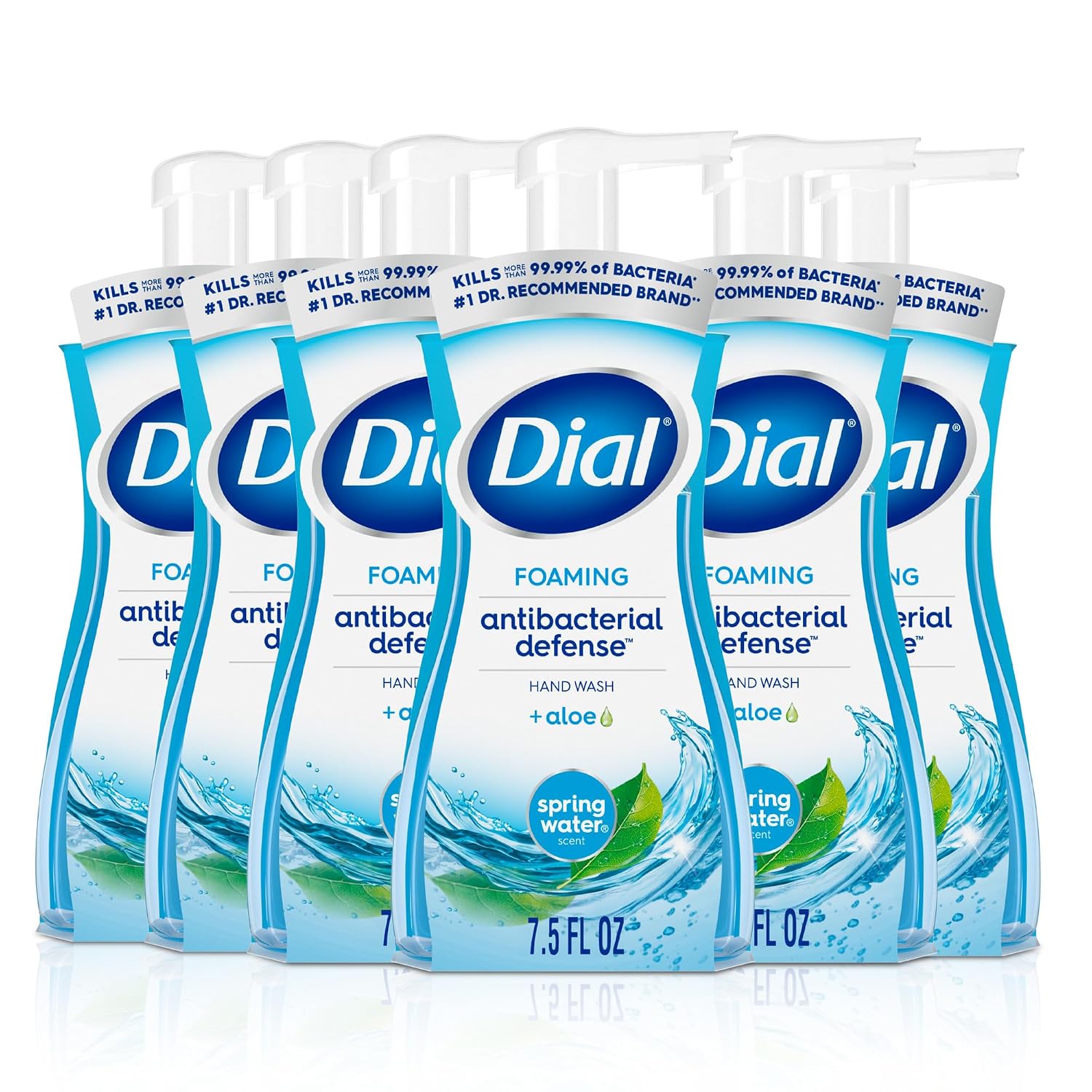 Dial Antibacterial Foaming Hand Soap, Spring Water, 7.5 Fl Oz (Pack of 6)