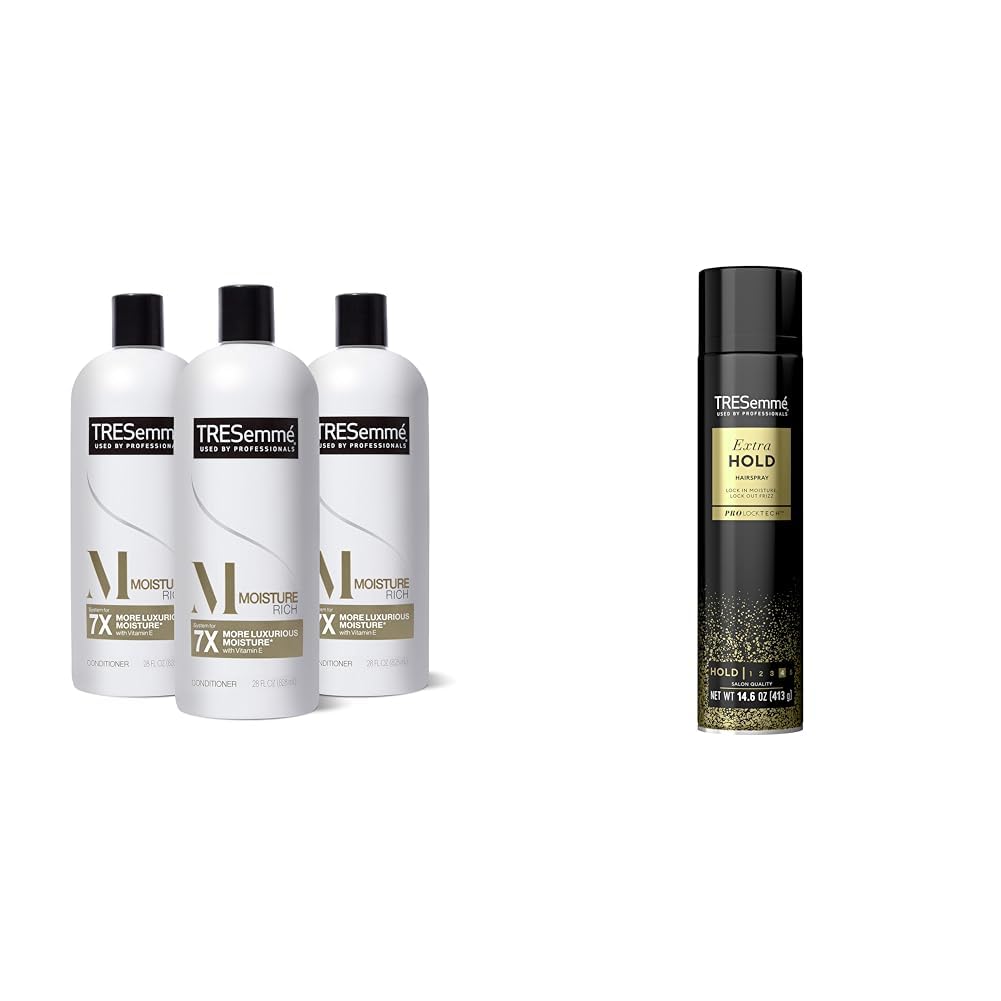 TRESemmé Conditioner Moisture Rich 3 Count Dry Hair 28 oz, Extra Hold Hairspray 14.6 oz Frizz Control
