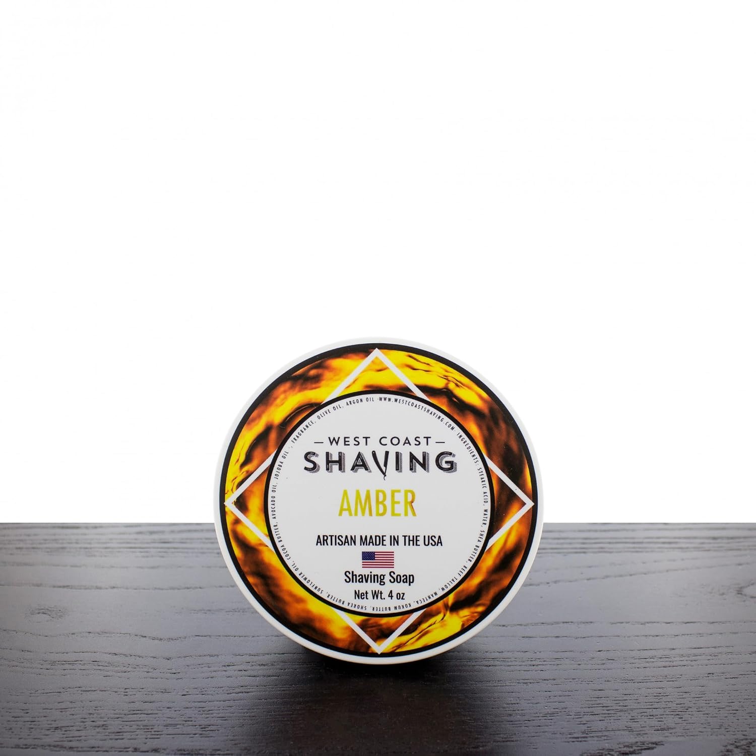 West Coast Shaving Amber Scented Shaving Soap, Tallow Based, Skin Nourishing Butters and Oils, 4 oz.