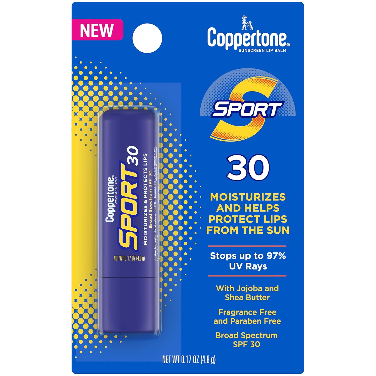 Coppertone SPORT Sunscreen Lip Balm SPF 30, 0.17 OZ