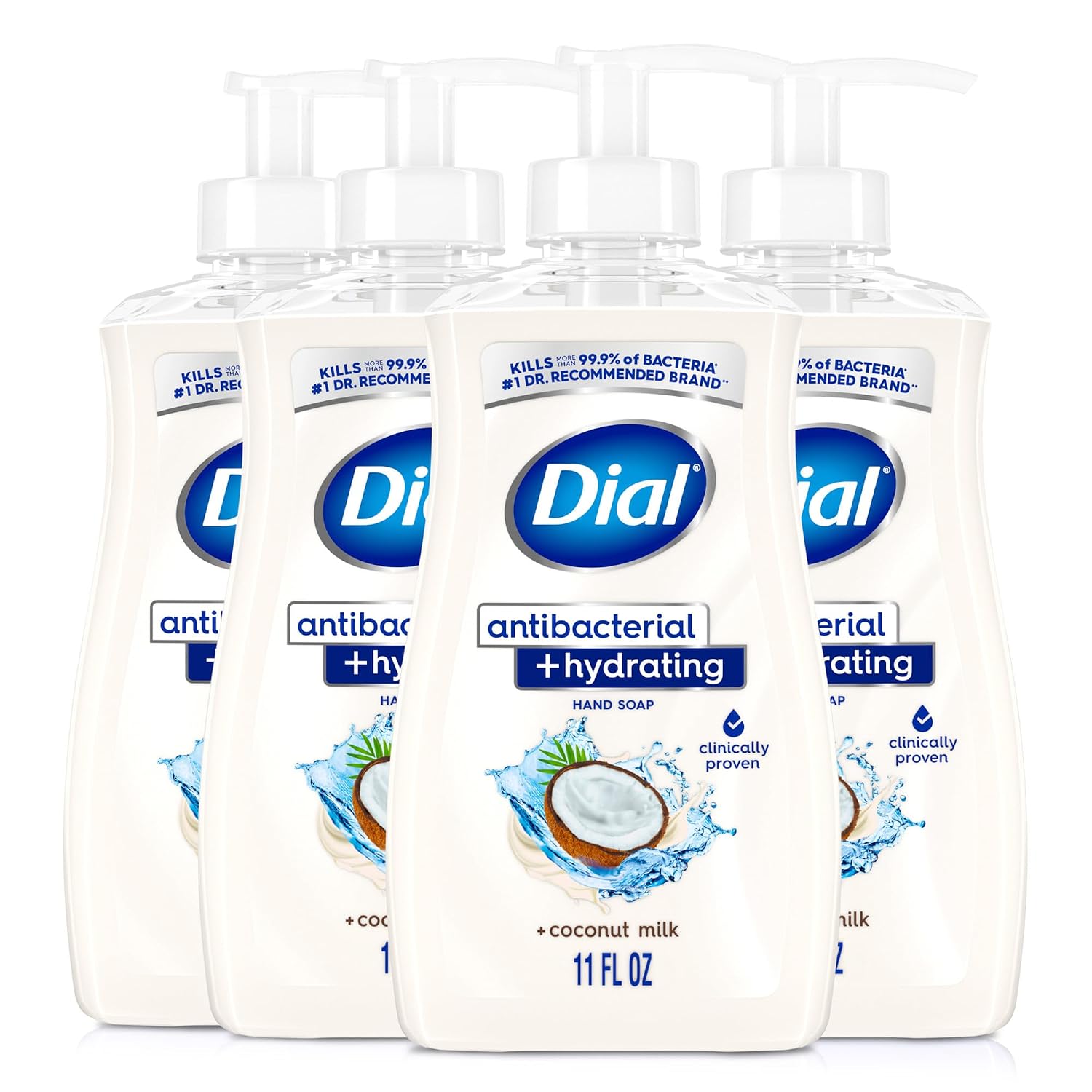 Dial Antibacterial Hydrating Liquid Hand Soap, Coconut Milk, 11oz, 4-Pack