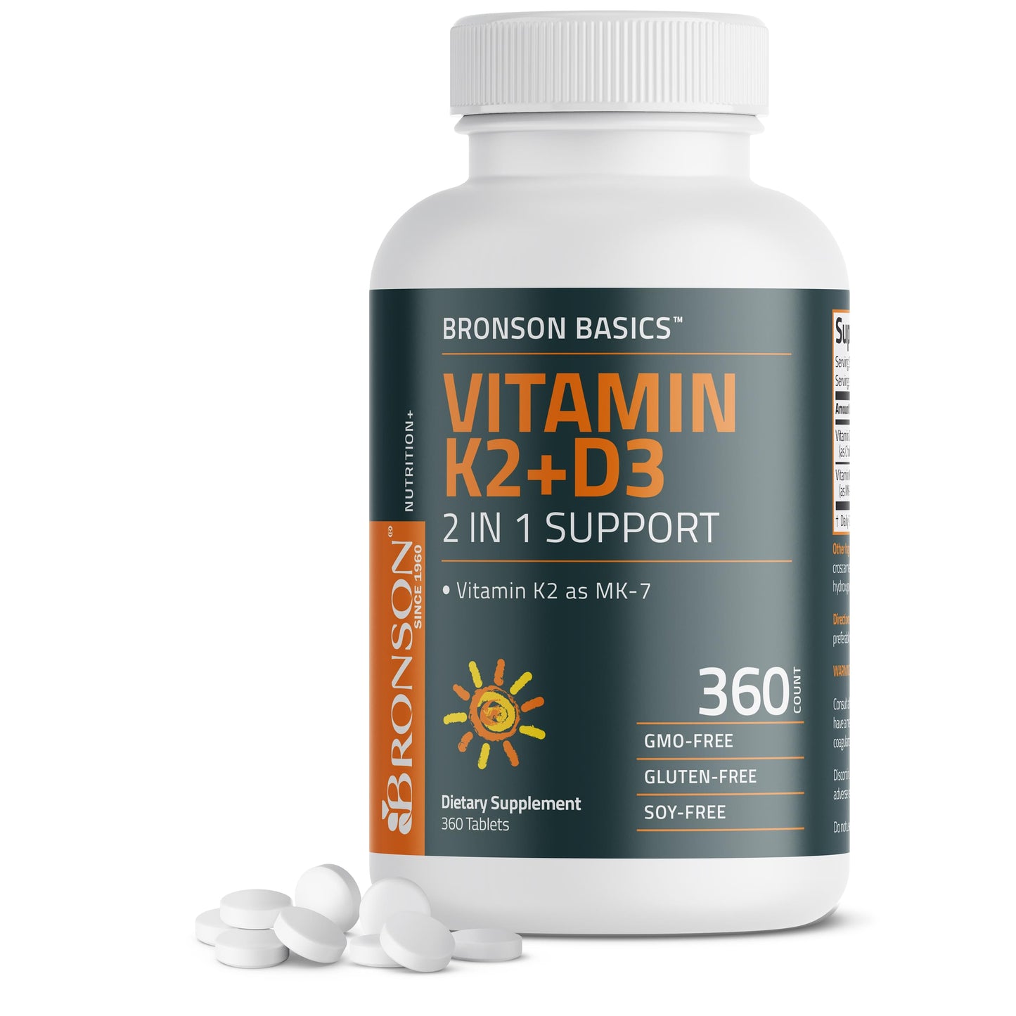 Bronson Basics Vitamin K2 Plus D3 (MK7), 360 tablets