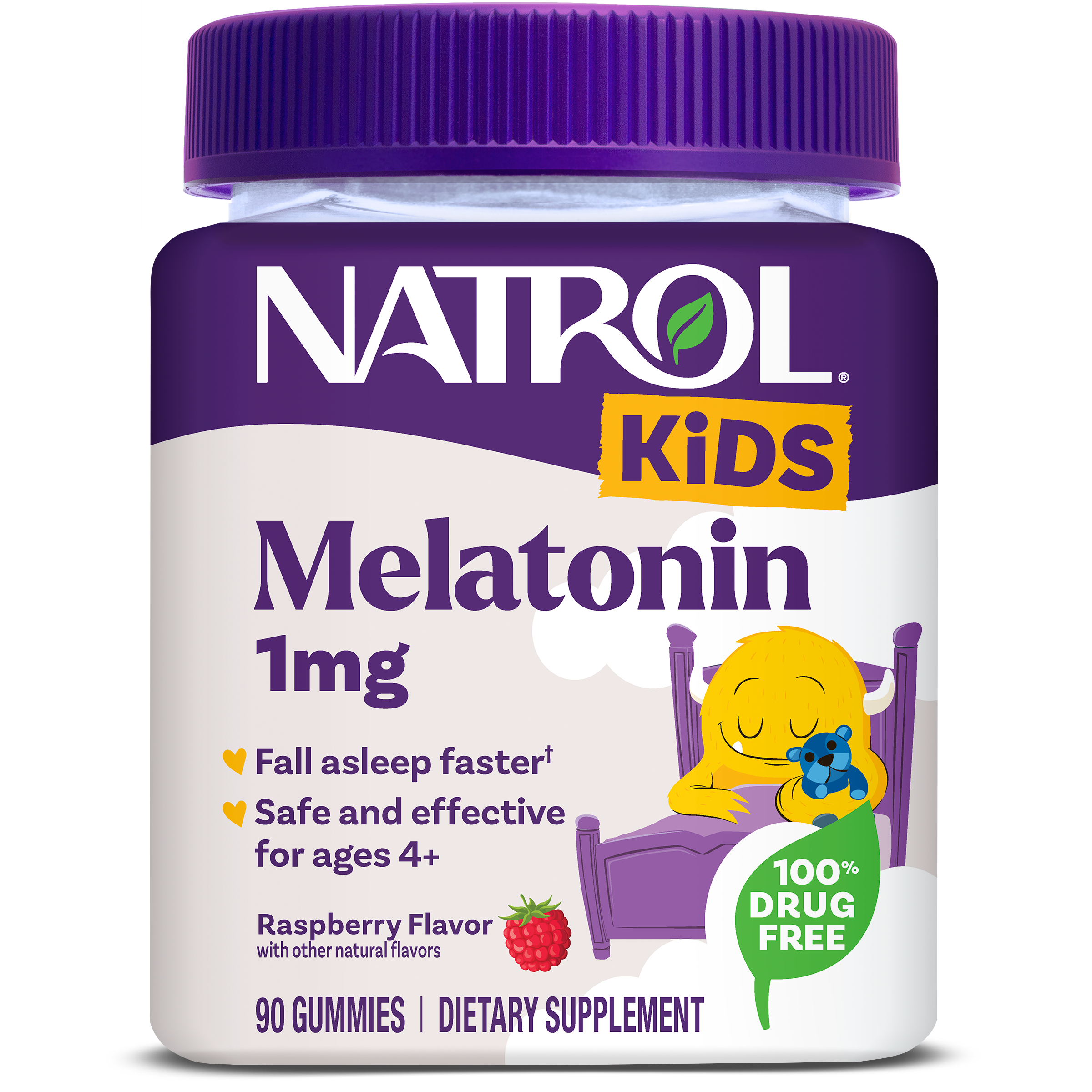Natrol Kids Melatonin 1mg, 90 Raspberry-Flavored Gummies packaging