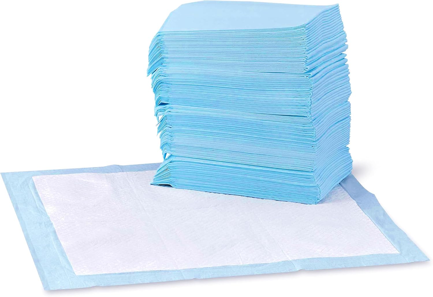 Amazon Basics Dog and Puppy Training Pads — Regular 22 × 22 inches, blue/white, 100 pads