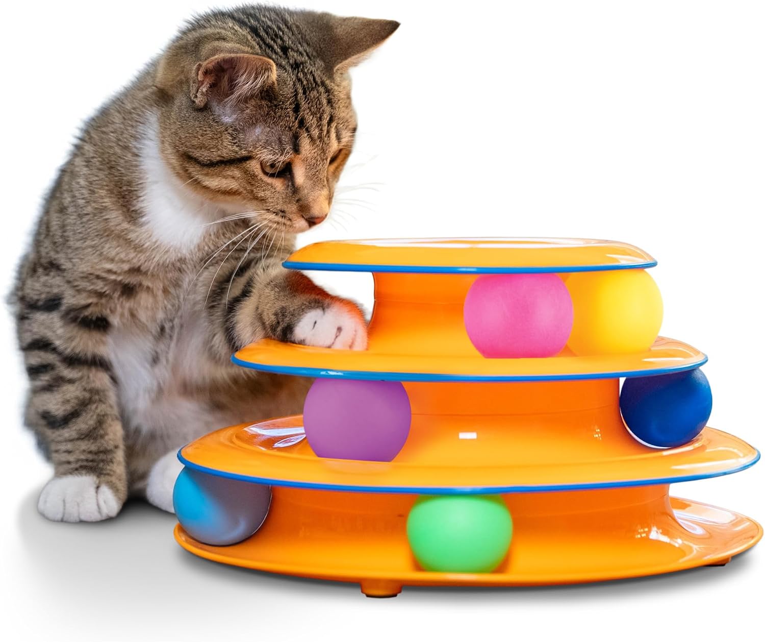 Catstages Tower of Tracks — Three tiers, six balls, 10 × 5.3 inches, 1 toy