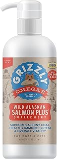 Grizzly Wild Alaskan Salmon Oil Dog Food Supplement Omega 3 Fatty Acids, 16 oz