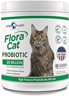 Vital Planet - Flora Cat Probiotic Powder Supplement with 20 Billion Cultures and 10 Diverse Strains High Potency Probiotics for All Cats for Feline Digestive and Immune