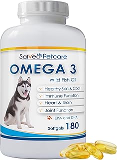 Omega 3 Fish Oil for Dogs - Natural Pet Supplement for Shiny Coat - Wild Caught More EPA & DHA Than Salmon Oil - 180 Capsules No Fishy Smell or Mess - Ideal for Medium Large Dogs