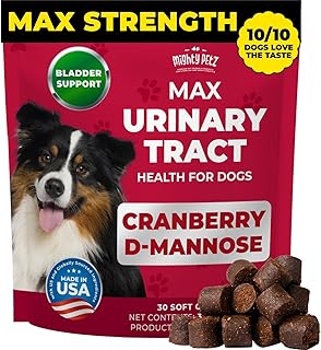 Mighty Petz MAX Cranberry for Dog UTI Treatment - MAX Strength Cranberry Supplement for Dogs + D-Mannose. Bladder Control for Dogs. Urinary Tract Care & Kidney