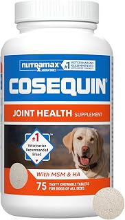 Nutramax Cosequin Maximum Strength Joint Health Supplement for Dogs - with Glucosamine, Chondroitin, MSM, and Hyaluronic Acid, 75 Chewable Tablets