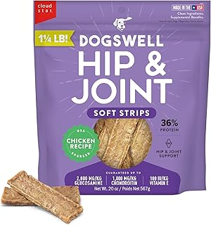 DOGSWELL Hip & Joint Soft Strips Dog Treats, Chicken, 20 oz Bag
