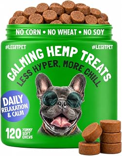 Calming Hemp Treats for Dogs Made in USA Organic Hemp Natural Separation Aid Helps Barking, Chewing, Thunder, Fireworks, Aggressive Behavior Soothing Stress Relief Natural Relaxation 120 Chews