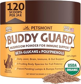 Petsmont Buddy Guard for Lumps and Bumps, Lipoma for Dogs & Cats, Patent Pending Organic 9 Mushroom Powder Blend Natural Dog Probiotic & Immune