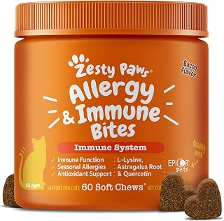 Zesty Paws Cat Allergy Relief for Cats - Omega 3 for Cats, Bacon, 60 Ct