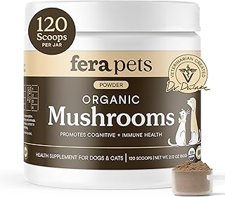 Fera Pets Mushroom Supplement for Dogs & Cats with Turkey Tail, 120 Scoops