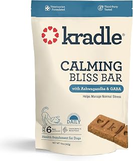 Kradle Bliss Bars for Dogs - Peanut Butter Flavored Calming - GABA L-Theanine - On The Go Packaging