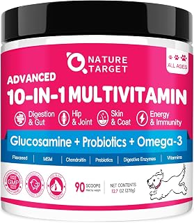 NATURE TARGET Dog Vitamins Powder, Probiotics & Digestive Enzymes for Gut Health, Glucosamine & Chondroitin & Omega 3, Complete Supplement for Homemade Dog Food, Joint & Skin & Immune