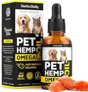Hemp & Salmon Oil for Dogs, Cats - Pet Skin & Coat Allergy Relief Drops