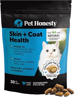 Cat Skin & Coat Supplement Crunchy Creamy Chews - Salmon Oil for Cats Omega 3 Itchy Dry Skin Relief - Feline Shedding Control - Biotin Vitamins for Indoor Cats Shiny Soft Coat (30-Day Supply)