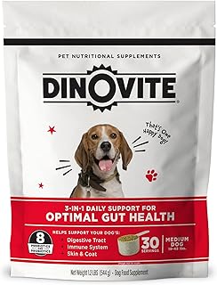 Dinovite Probiotics for Medium Dogs, Probiotic Food Topper, 30 Servings