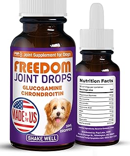 Freedom Joint Drops for Dogs with Hyaluronic Acid, MSM, Glucosamine, & Chondroitin, All Natural Liquid Joint Supplement for Dogs for Pain Relief, Mobility and Hip