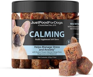 JustFoodForDogs Calming Supplement for Dogs, Dog Melatonin Supplement -45ct