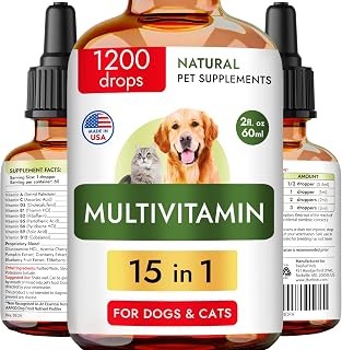 15-in-1 Liquid Multivitamin for Dogs & Cats - Glucosamine for Dogs, Cranberry, Vitamin B Complex - Balanced Ingredients for Joint, Digestive, Immune, Skin & Coat and UTI