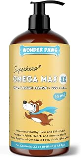 Wonder Paws Fish Oil for Dogs - Omega 3 for Dogs from Alaskan Salmon, Cod & Krill Oil - EPA DHA Fatty Acids - Less Shedding & Itching - Skin, Joint, Immune & Heart Health - Liquid Supplement (32 oz)