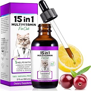 VOSIFSDIY Cat Multivitamin,15 in 1 Cat Vitamins Liquid Drops Supplements for Heart Health, Bones, Joint, Skin & Coat, Bladder, Immune System