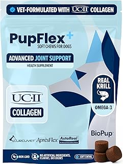 PupFlex+ Hip and Joint Supplement Dogs, Vet Created Soft Chews w/UC-II Collagen, CurcuVET & Omega 3 - UC-II Collagen More Effective Than Glucosamine Chondroitin, Dog Joint Supplement (60 ct)