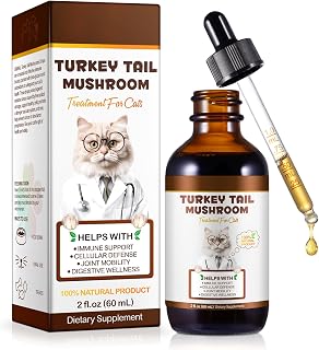 Turkey Tail Mushroom for Cats, Faster Absorption Turkey Tail Mushroom for Immune & Digestive, Joint, Energy, Cat Mushrooms Drop with Turmeric & Probiotic- 60ml