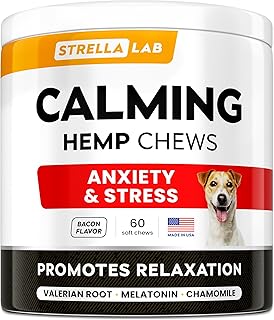 Advanced Calming Chews for Dogs - Hemp Chews and Melatonin - Anxiety Relief - Sleep Aid - Relaxing Treats - Stress Relief During Fireworks, Storms, Thunder, Barking - Made in USA - Bacon - 60ct