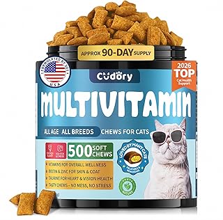 Taurine for Cats Vitamins Treats Snacks –15 in 1 Cat Multivitamin 500 Chews