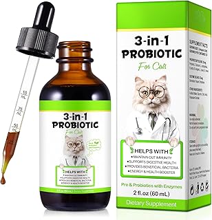 Probiotics for Cats, Cat Probiotic with Prebiotic and Enzymes, 3 in 1 Cat Probiotic Drops, Cats Probiotics Supplement Help Digestive