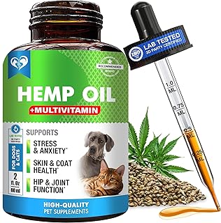 Cat & Dog Hemp Seed Oil Drops with Vitamins A, C, E - Liquid Pet Supplement