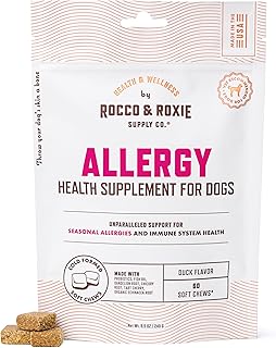 Rocco & Roxie Dog Allergy Relief Chews, Omega 3 & Probiotics, 60ct