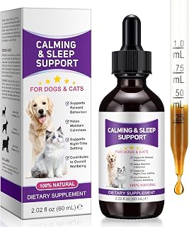 Liquid Melatonin for Dogs & Cats, 60ml Dog Melatonin Calming Drops with L-Theanine, Cat Calming Dog Sleep Aid