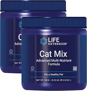 Life Extension Cat Mix,cat Food Supplements,Heart Health,probiotics,L-arginine,Taurine,B12,folic Acid,Vitamin C,Vitamin E,Rosemary,Nutrient Absorption,Gluten-Free,Non-GMO,85 Servings,(Pack of 2)