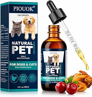 Dogs Vitamins, 15 in 1 Cat Vitamins with Glucosamine Cranberry, Pet Vitamin and Supplements Helps for Joints, Coat Shining, Immune System, Dog Liquid Multivitamin