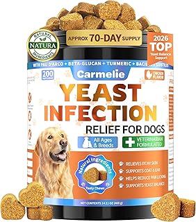 Yeast Infection Treatment for Dogs 200 Chew, Itch Ear Paw Skin Coat