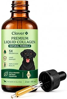 Premium Liquid Collagen for Dogs, 5 Types of Collagen (I, II, III, V & X) with Hyaluronic Acid, Dropper Pet Supplement